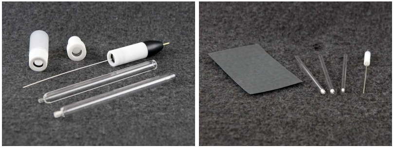 نمونه ای از کیت های الکترود مرجع غیر آبی در شکل (لوله ای شیشه ای استوانه ای شکل و سیم نقره متصل به سر الکترود)